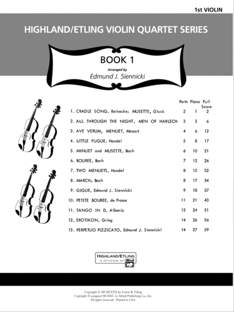 Highland/Etling Violin Quartet Series: Set 1: 1st Violin Violin scores gallery preview page 1