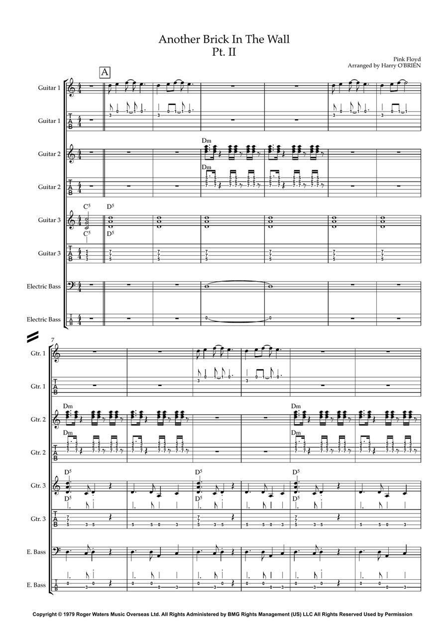 Another Brick In The Wall Guitar Ensemble scores gallery preview page 1