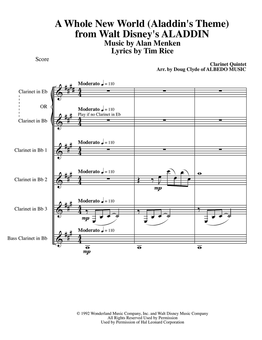 A Whole New World (from 'Aladdin') Woodwind Quintet scores gallery preview page 1