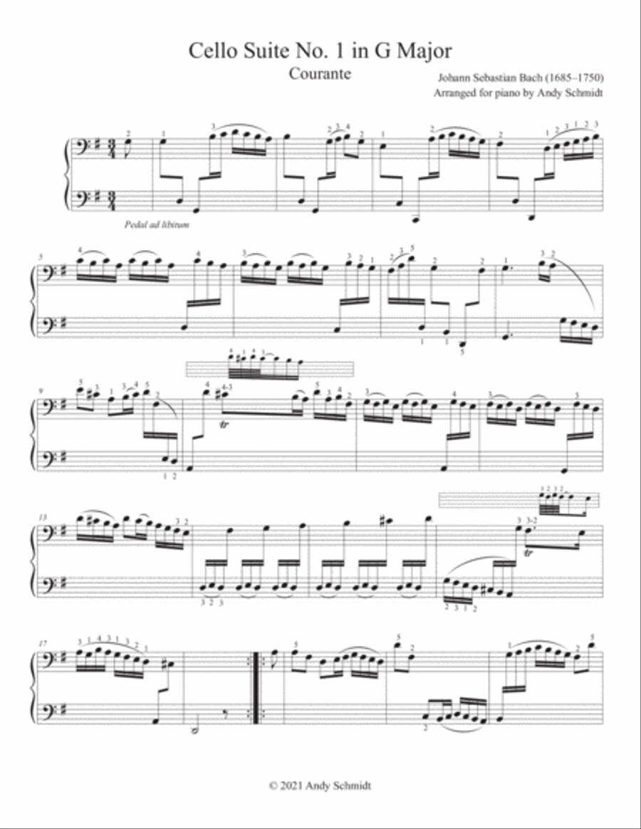 Bach Cello Suite No. 1 in G Major Piano Solo scores gallery preview page 6