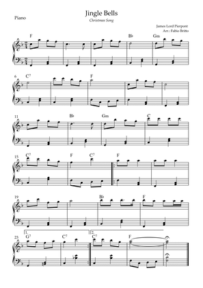 Jingle Bells (Christmas Song) for Easy Piano Solo with Chords (F Major)