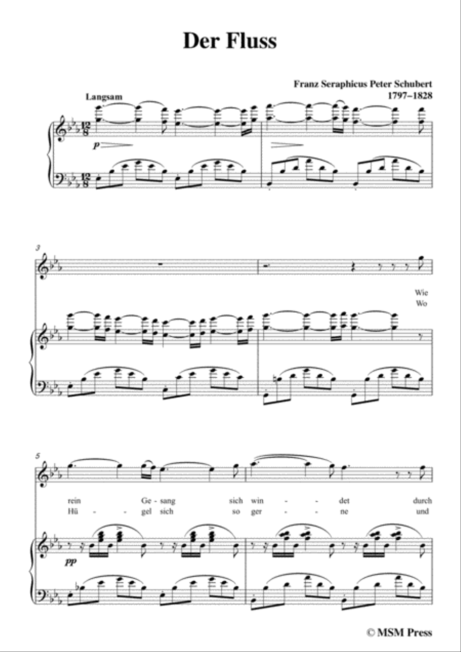 Schubert-Der Fluss,in E flat Major,for Voice&Piano Voice scores gallery preview page 3