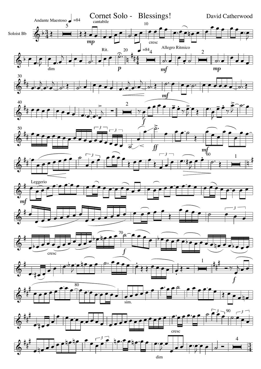 Cornet Solo - with brass band accompaniment 'Blessings!' by David Catherwood Brass Band scores gallery preview page 1