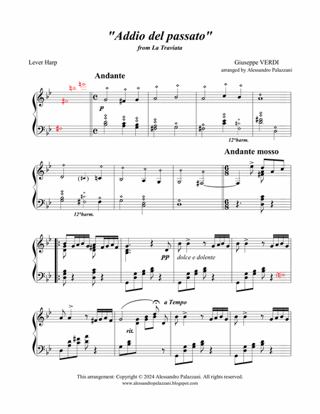 Four pieces from LA TRAVIATA - Solo Lever Harp image number null