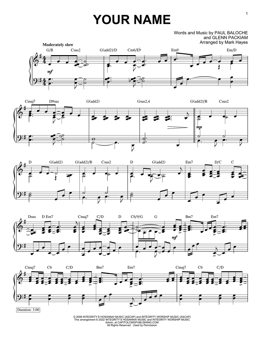 Your Name (arr. Mark Hayes) Piano Solo scores gallery preview page 1