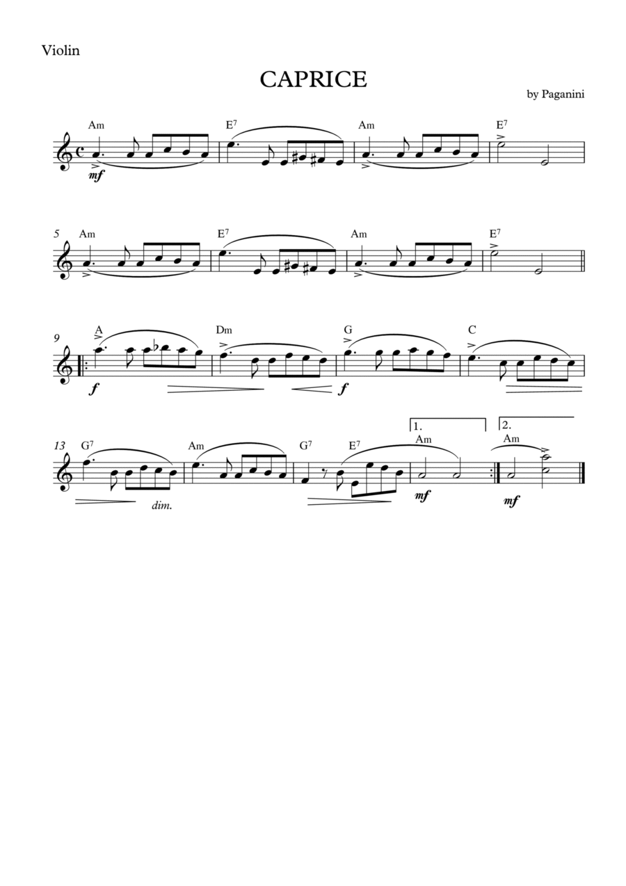 Caprice - Paganini Caprice - Paganini Violin Solo scores gallery preview page 1