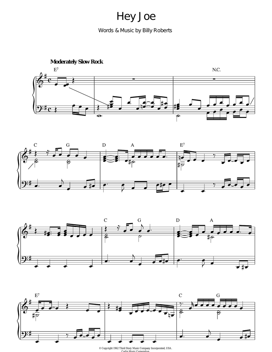 Hey Joe Piano Solo scores gallery preview page 1