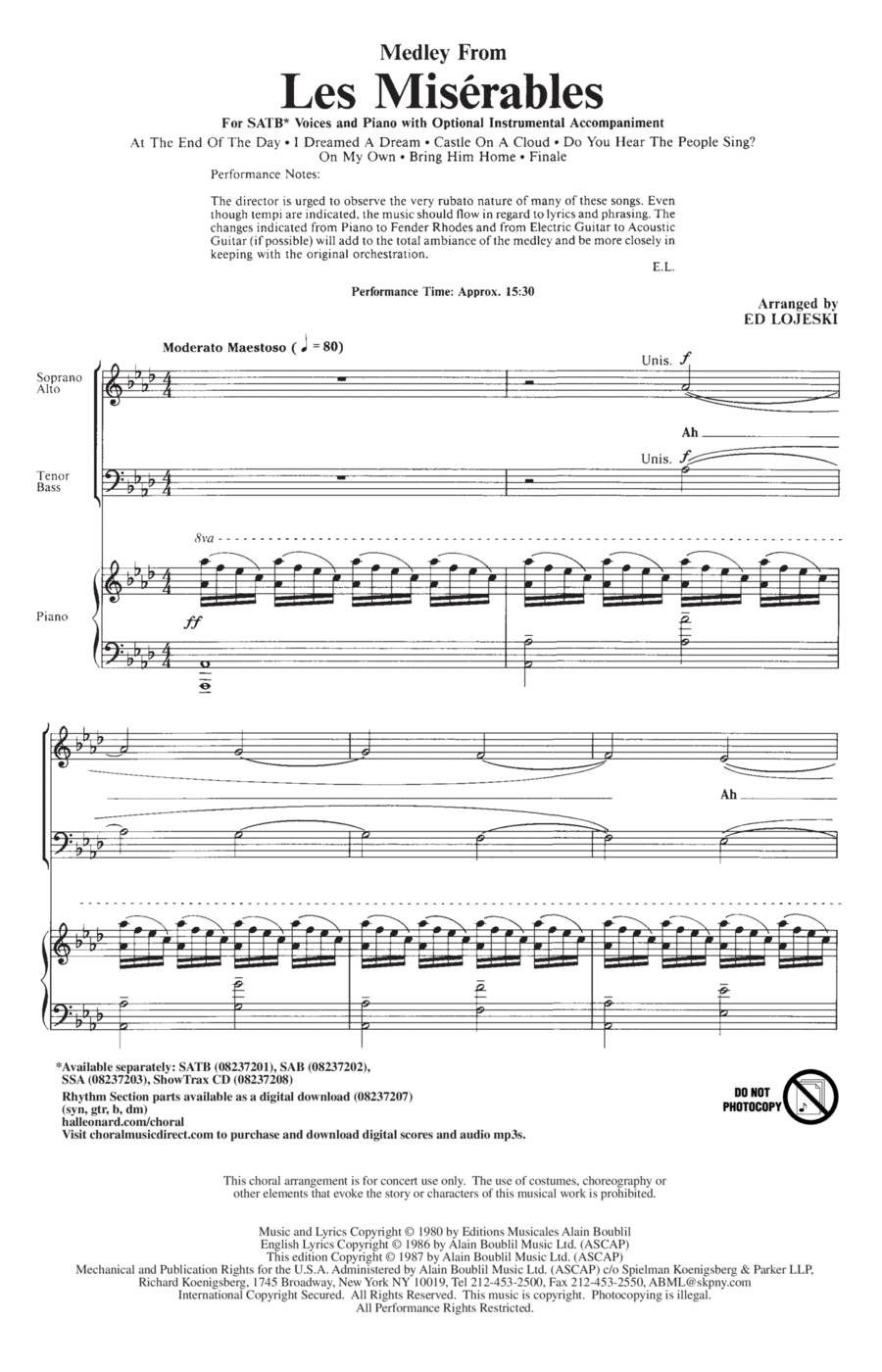 Les Miserables (Choral Medley) (arr. Ed Lojeski) 4-Part scores gallery preview page 1