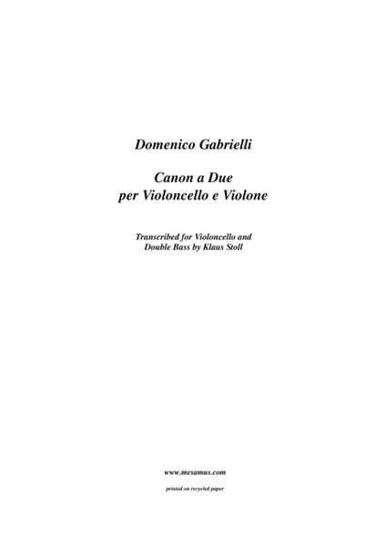 Domenico Gabrielli, (1659-1690) Canon a due transcribed and edited by Klaus Stoll