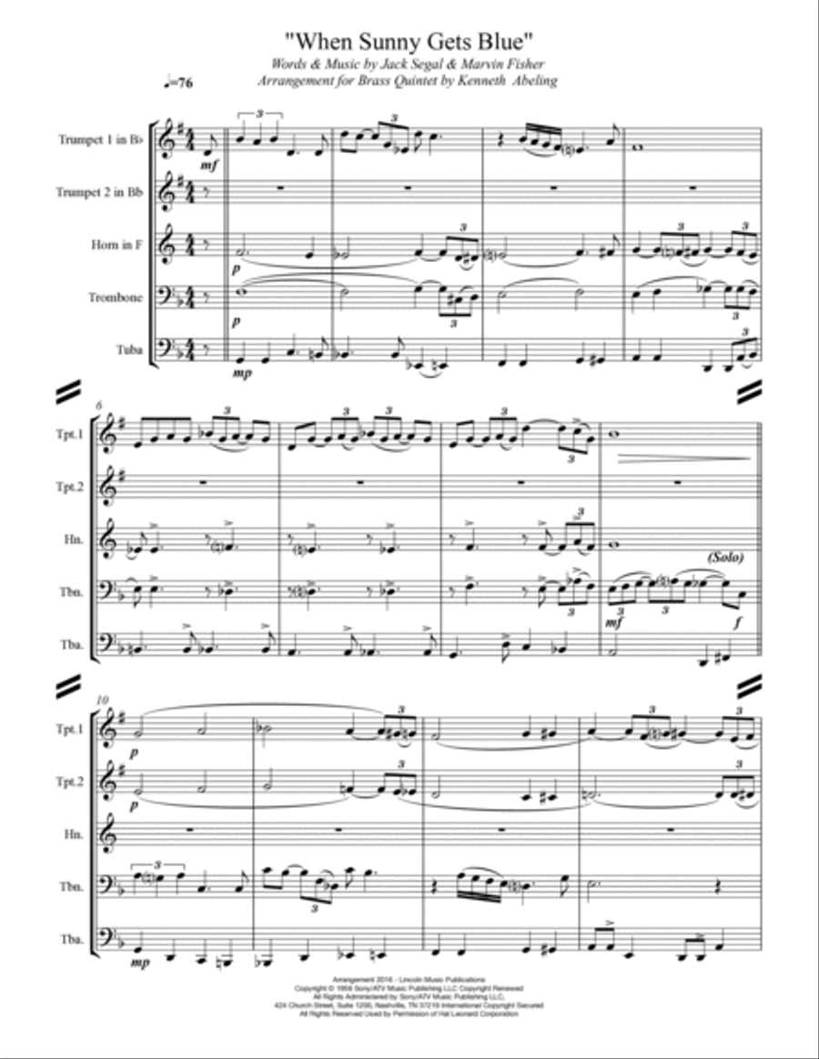 When Sunny Gets Blue Brass Ensemble scores gallery preview page 2