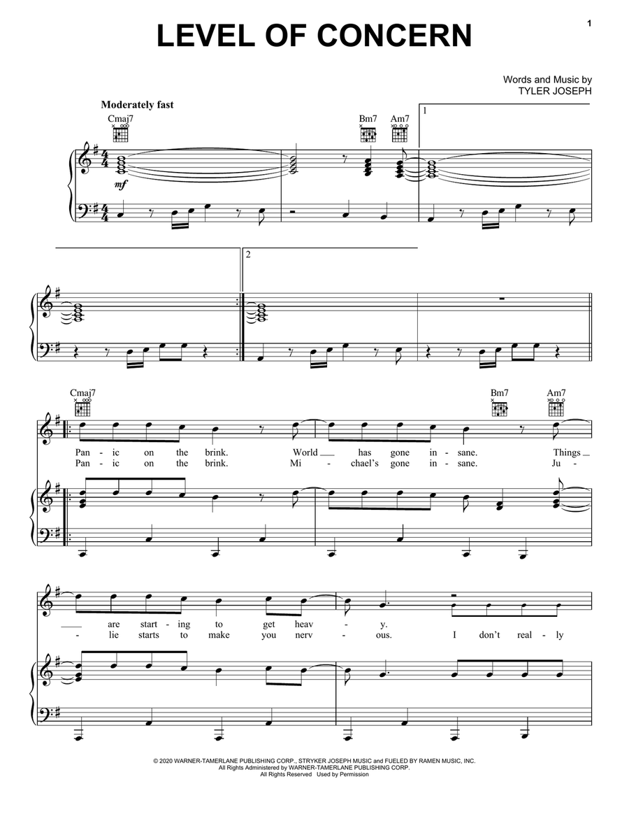 Level Of Concern Piano, Vocal, Guitar scores gallery preview page 1