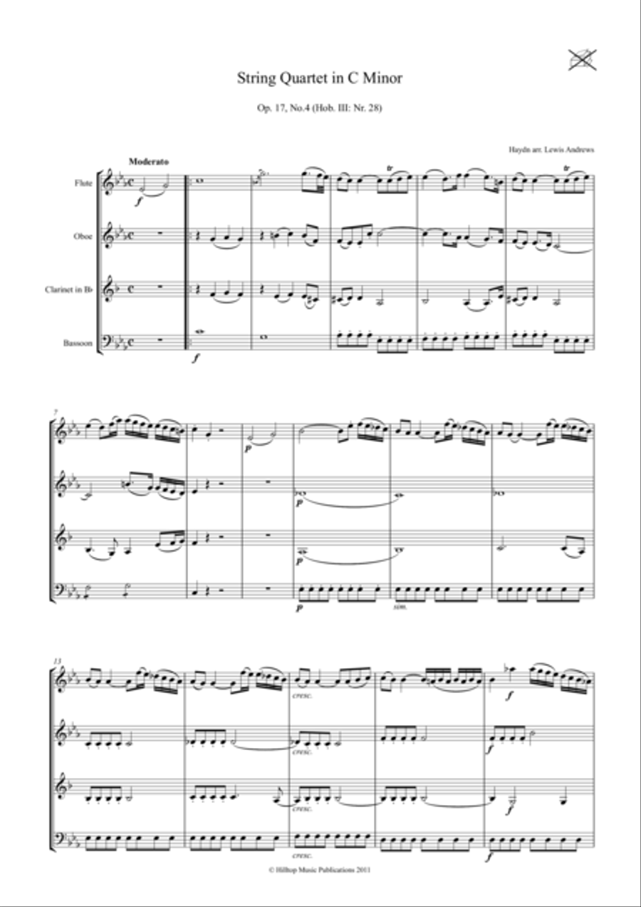 Haydn Quartet n C minor OP. 17 No. 4 arr. Woodwind Quartet Woodwind Quartet scores gallery preview page 1