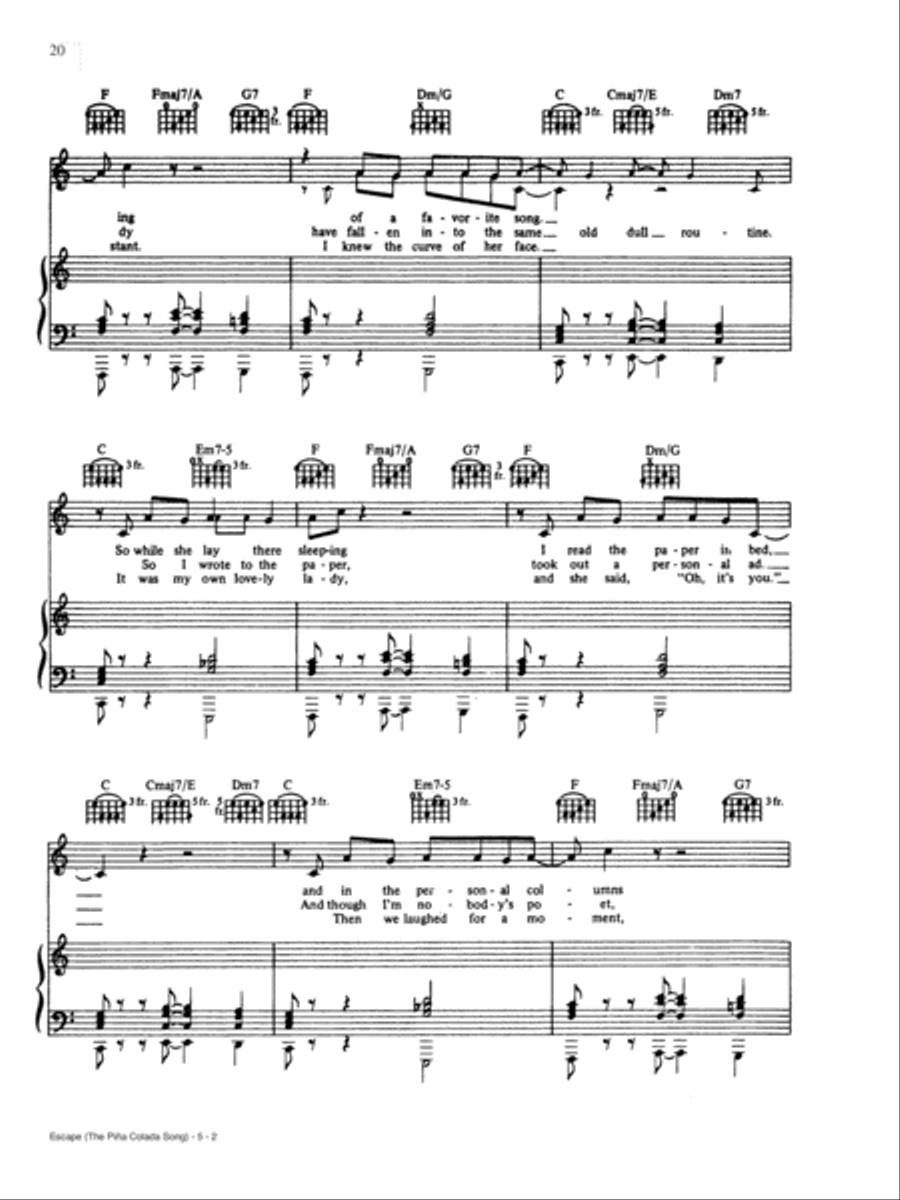 Escape (The Piña Colada Song) Piano, Vocal, Guitar scores gallery preview page 2