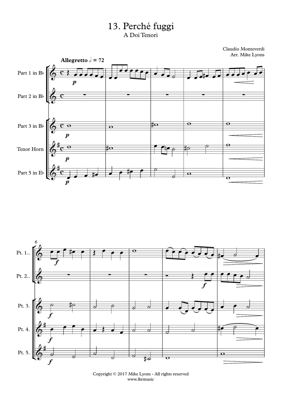 Monteverdi - The Seventh Book of Madrigals (1619) - 13. Perchè Fuggi Brass Ensemble scores gallery preview page 3