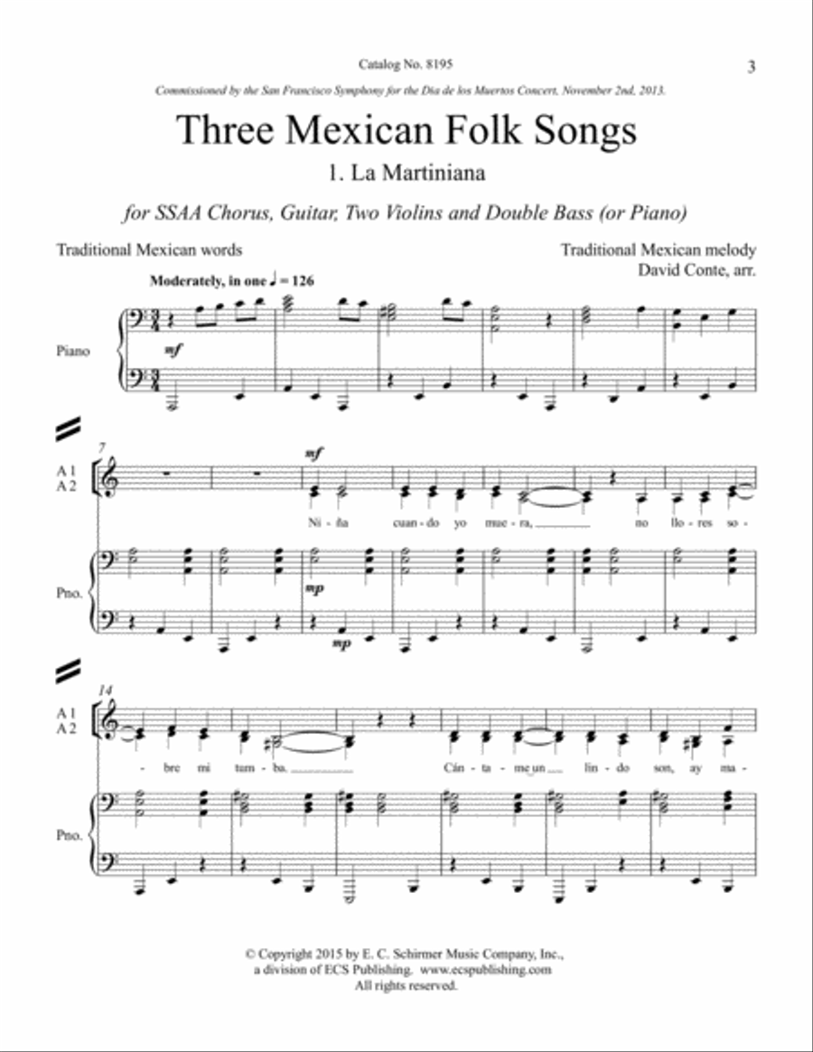 Three Mexican Folk Songs SSAA scores gallery preview page 3