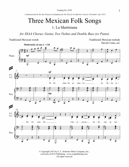 Three Mexican Folk Songs (Downloadable Piano/Choral Score)
