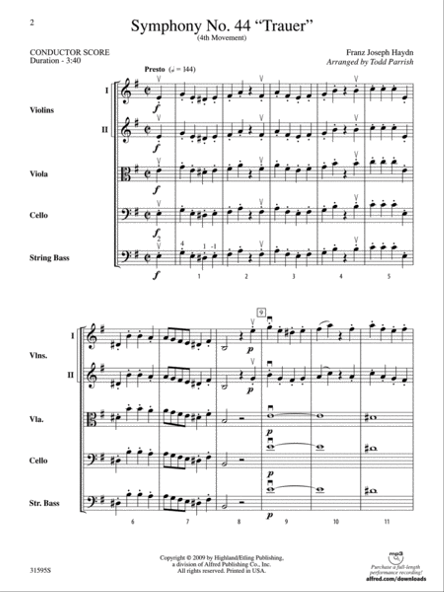 Symphony No. 44 Trauer (4th Movement) String Orchestra scores gallery preview page 2