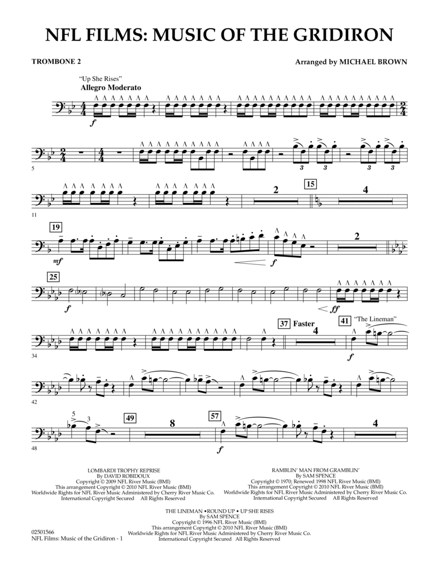 NFL Films: Music Of The Gridiron - Trombone 2 Concert Band scores gallery preview page 1
