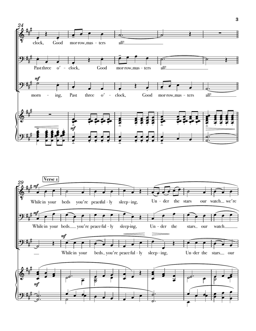 Past Three O'Clock (secular Christmas text) 3-Part scores gallery preview page 3