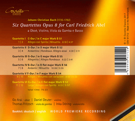 Six Quartettos Opus 8 for Carl Friedrich Abel