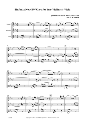 Sinfonia No.5 BWV.791 for Two Violins & Viola