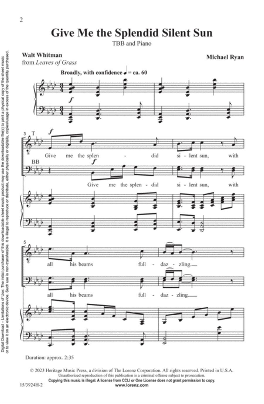 Give Me the Splendid Silent Sun TTB scores gallery preview page 2