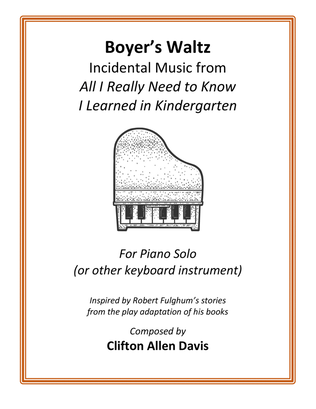 Boyer's Waltz, for solo piano, by Clifton Davis, ASCAP