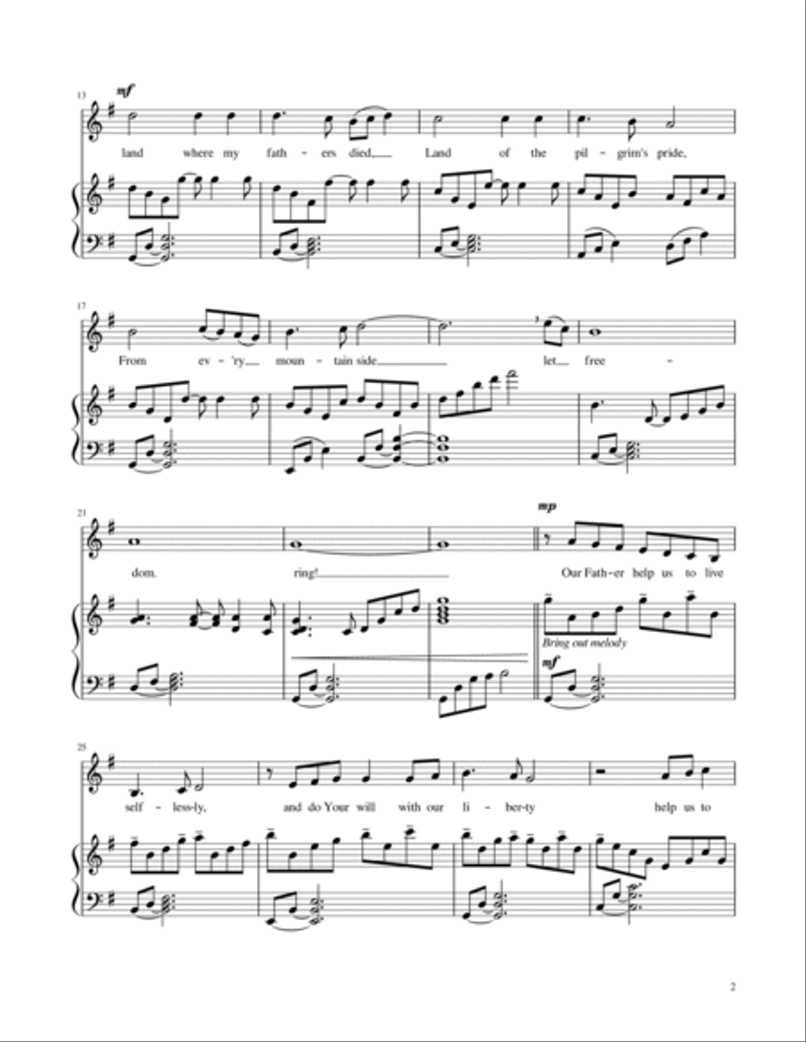 My Country, 'Tis of Thee (with Prayer for Guidance) - Vocal Solo with Piano Accompaniment Voice Solo scores gallery preview page 3