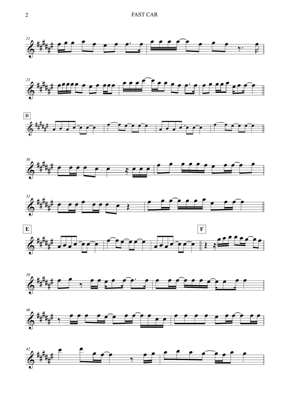 Fast Car Alto Saxophone scores gallery preview page 2