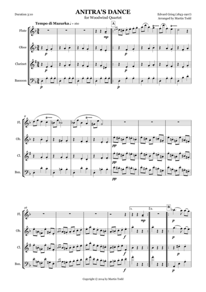 Anitra's Dance From Peer Gynt Suite No. 1 for Woodwind Quartet image number null