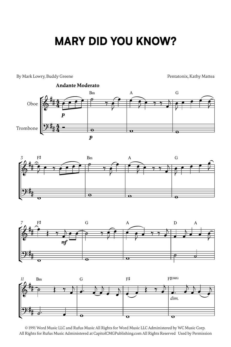 Mary, Did You Know? Mary, Did You Know? Trombone Duet scores gallery preview page 1