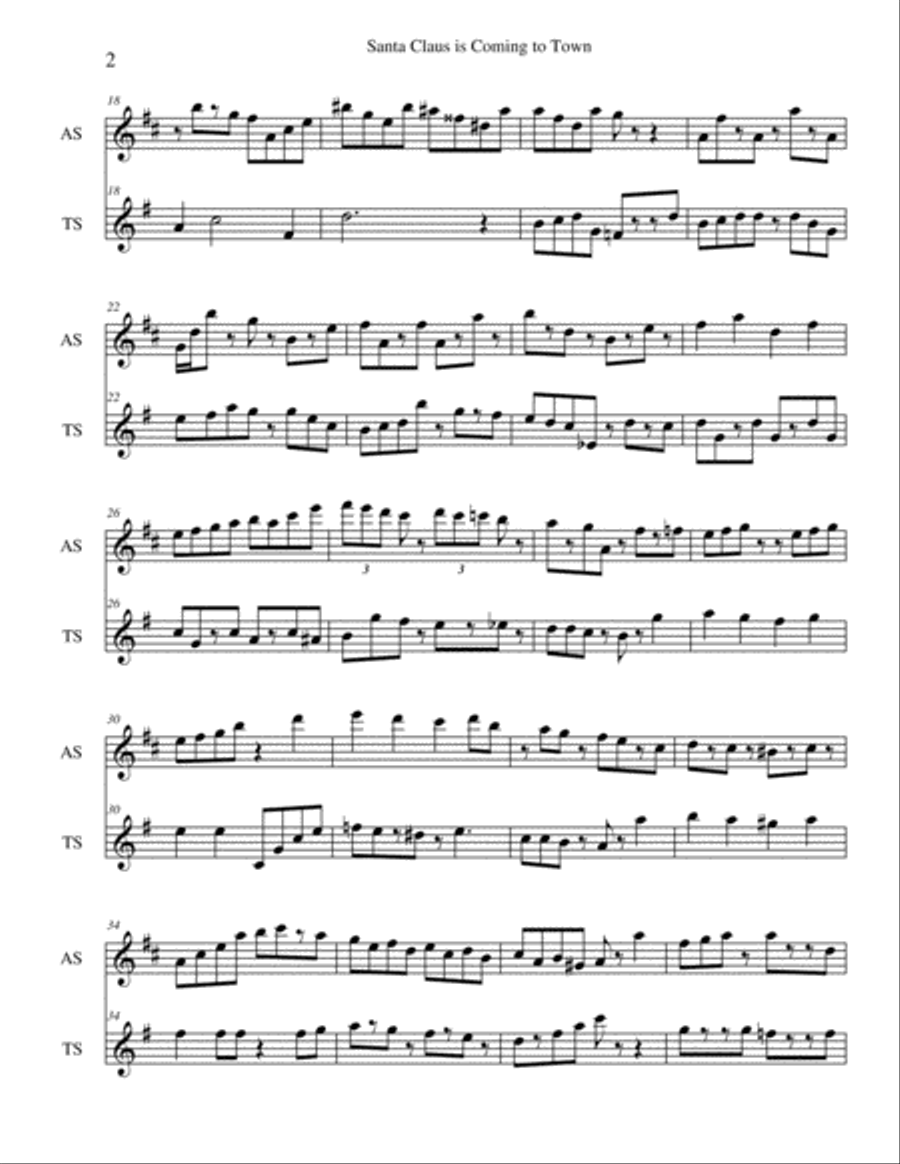 Santa Claus Is Comin' To Town Woodwind Duet scores gallery preview page 2