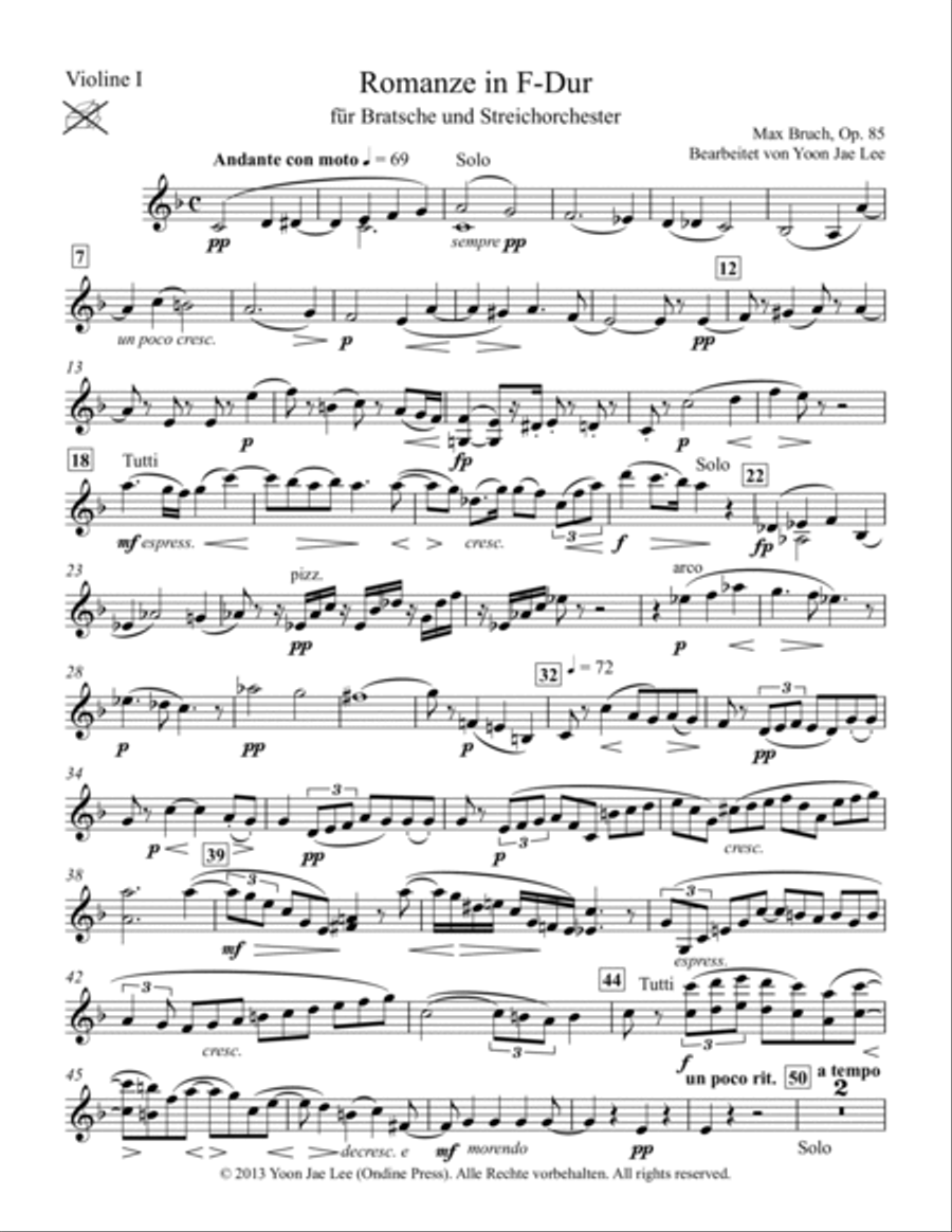 Romance in F Major for Viola and String Orchestra, Op. 85 - Set of Parts String Orchestra scores gallery preview page 5