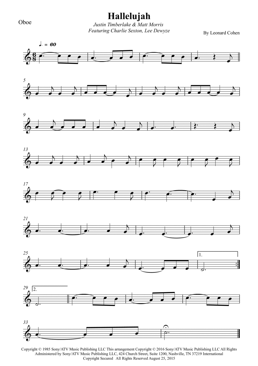 Hallelujah Oboe Solo scores gallery preview page 1