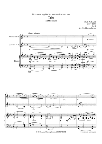 Gade - Allegro Animato - 1st movement from Piano Trio - 2 Bb Clarinets and Piano. image number null