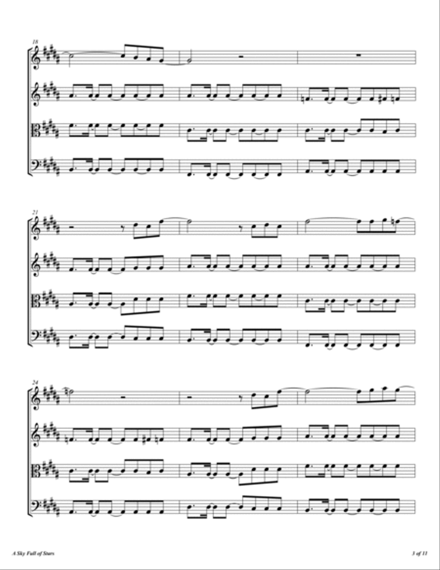 A Sky Full Of Stars String Quartet scores gallery preview page 4