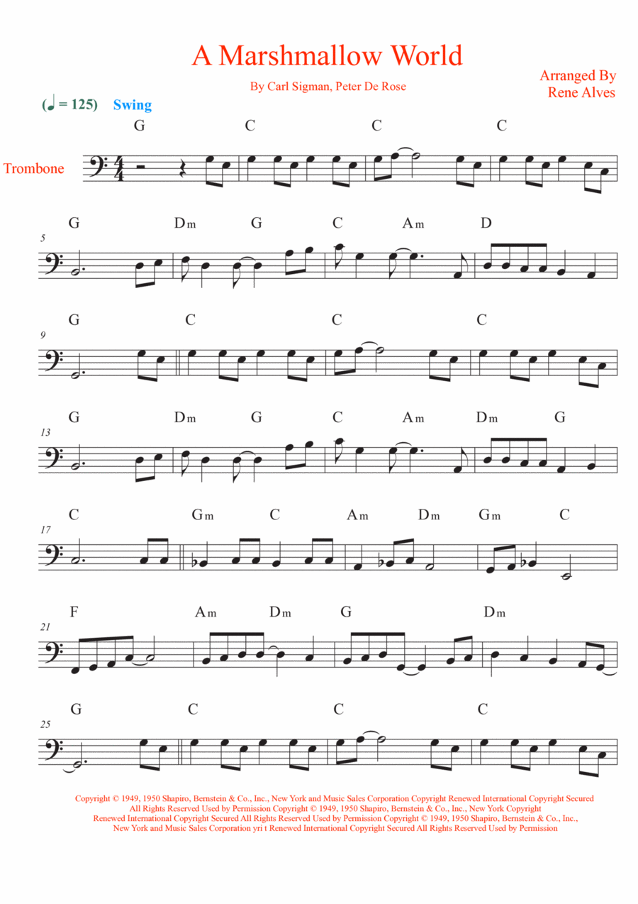 A Marshmallow World Trombone Solo scores gallery preview page 1