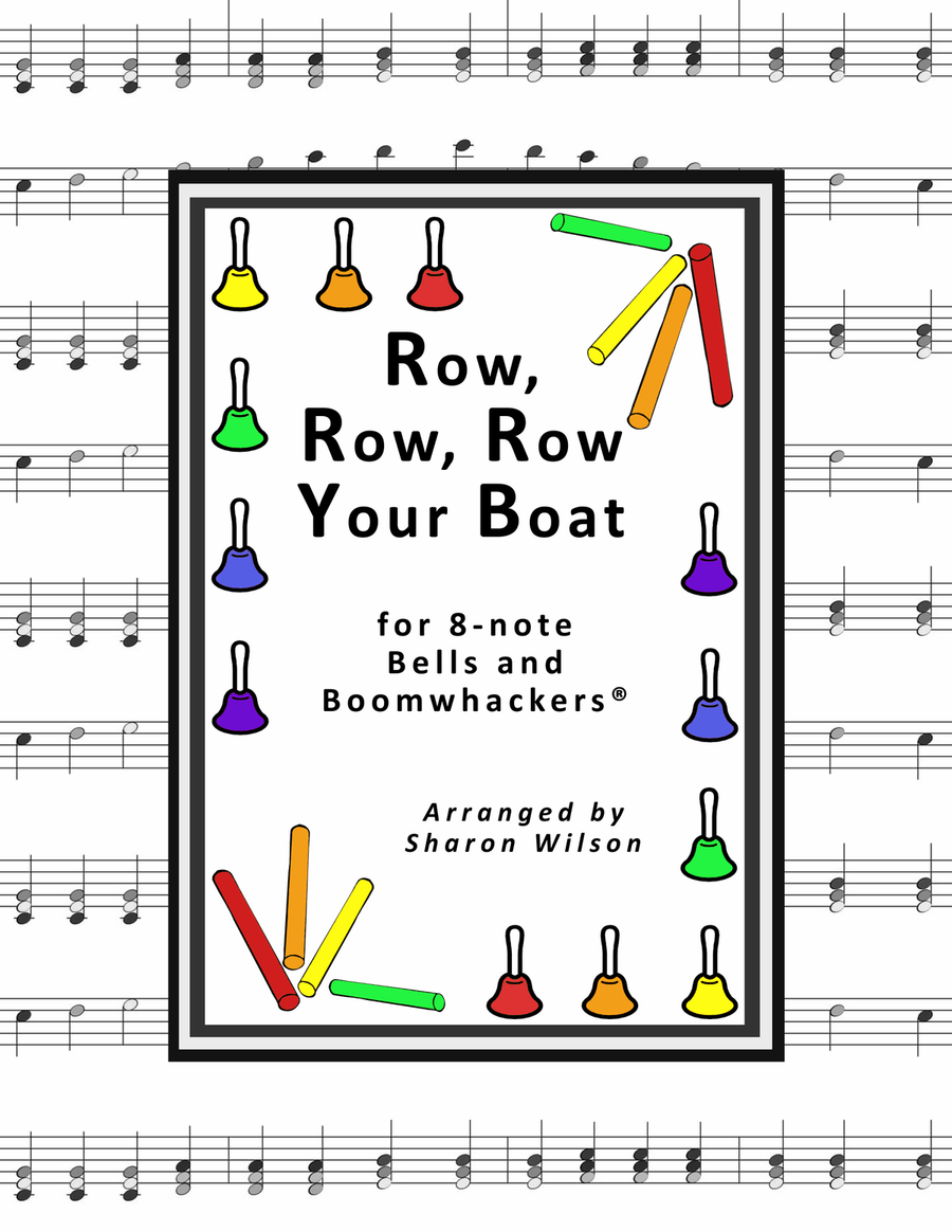 Row, Row, Row Your Boat (for 8-note Bells and Boomwhackers with Black and White Notes) Handbell Choir scores gallery preview page 1