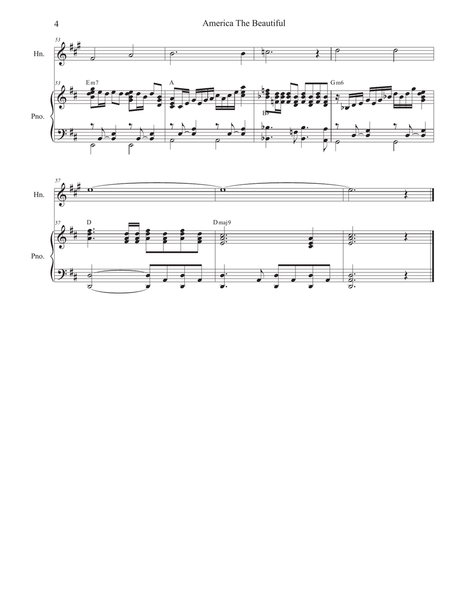 America The Beautiful (French Horn solo and Piano) Piano scores gallery preview page 5