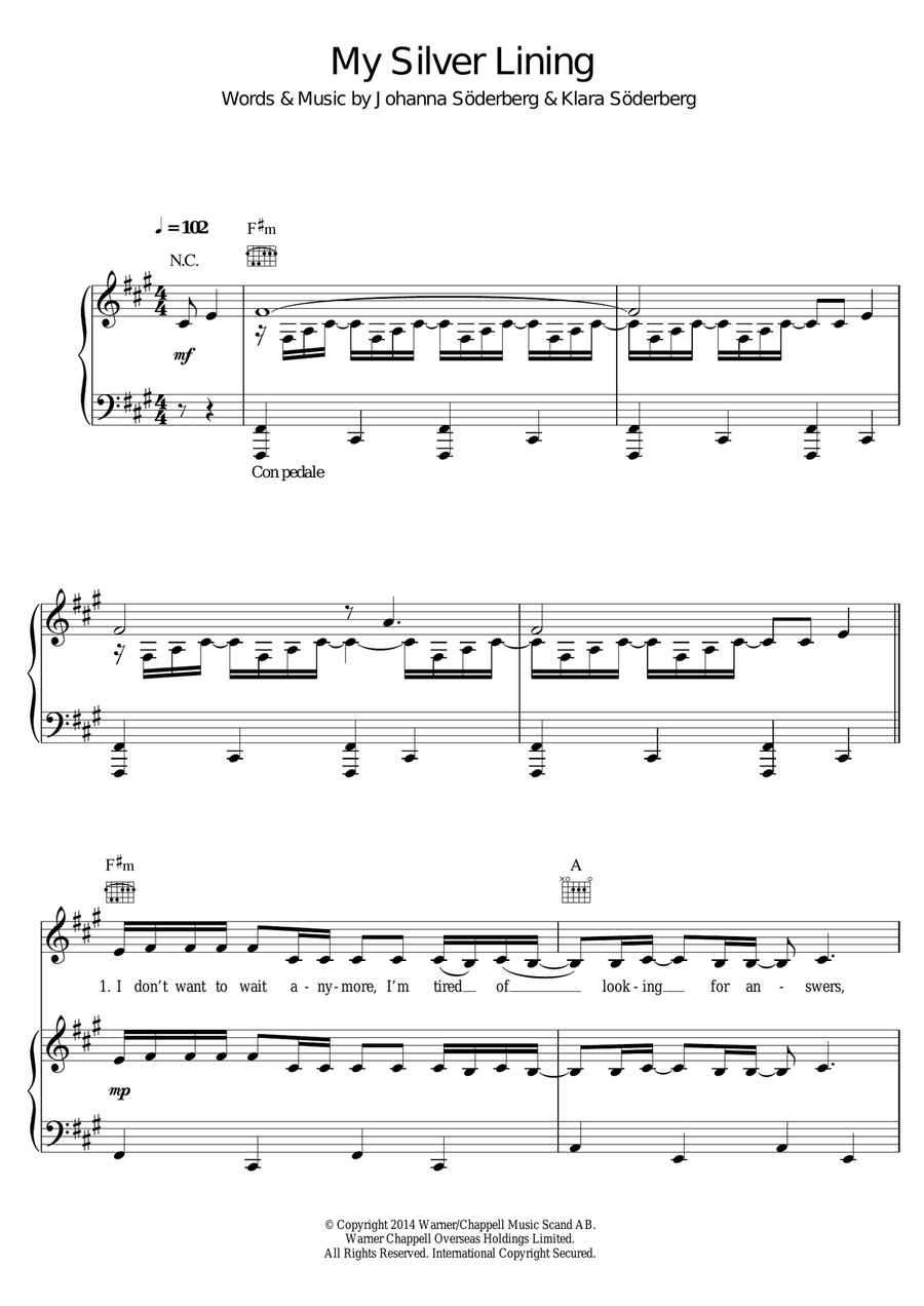My Silver Lining Piano, Vocal scores gallery preview page 1