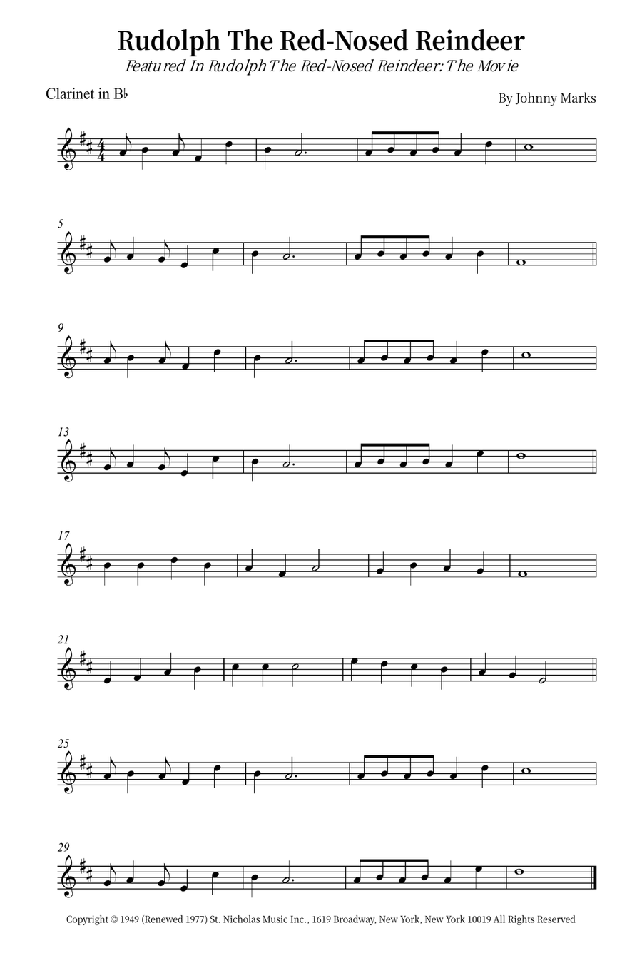 Rudolph The Red-Nosed Reindeer B-Flat Clarinet scores gallery preview page 1