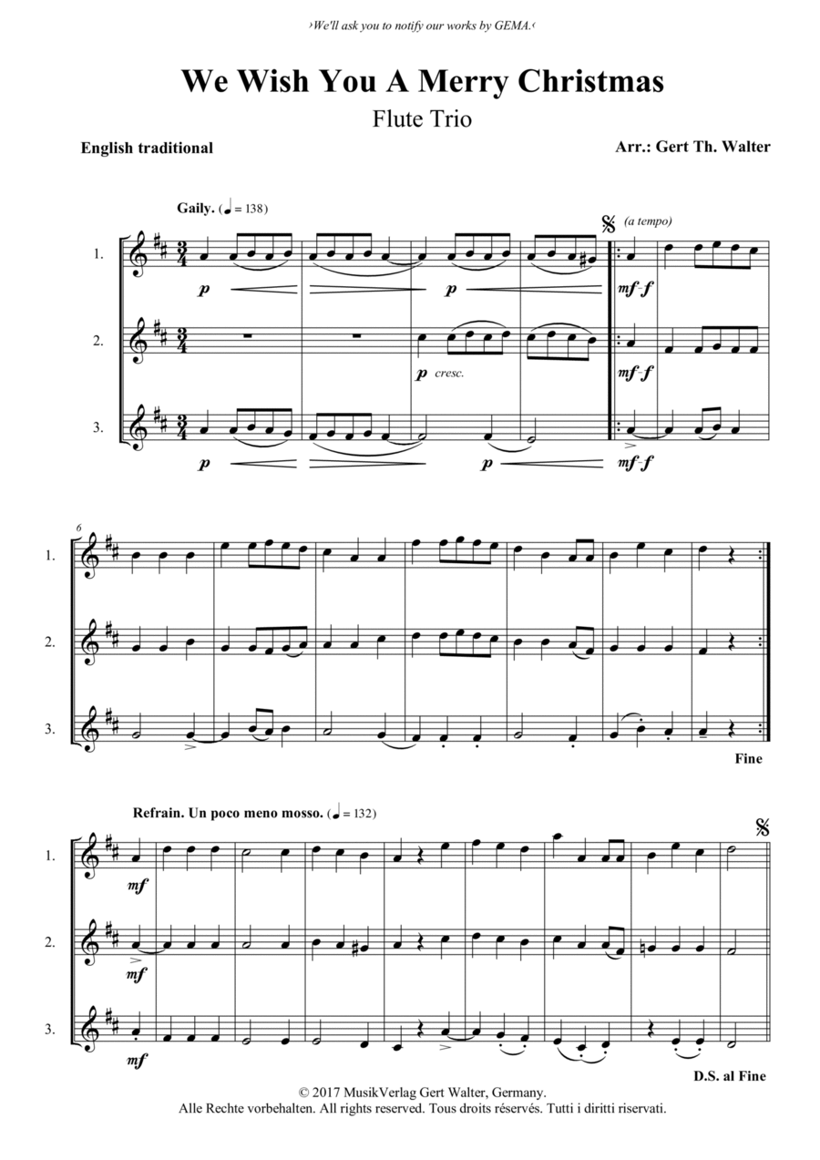 We Wish You A Merry Christmas Woodwind Trio scores gallery preview page 1