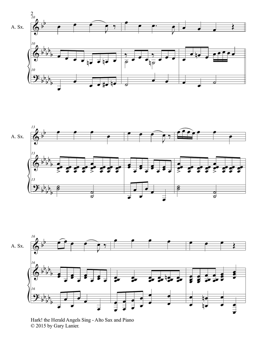 HARK! THE HERALD ANGELS SING (Duet – Alto Sax and Piano/Score and Parts) Woodwind Duet scores gallery preview page 3