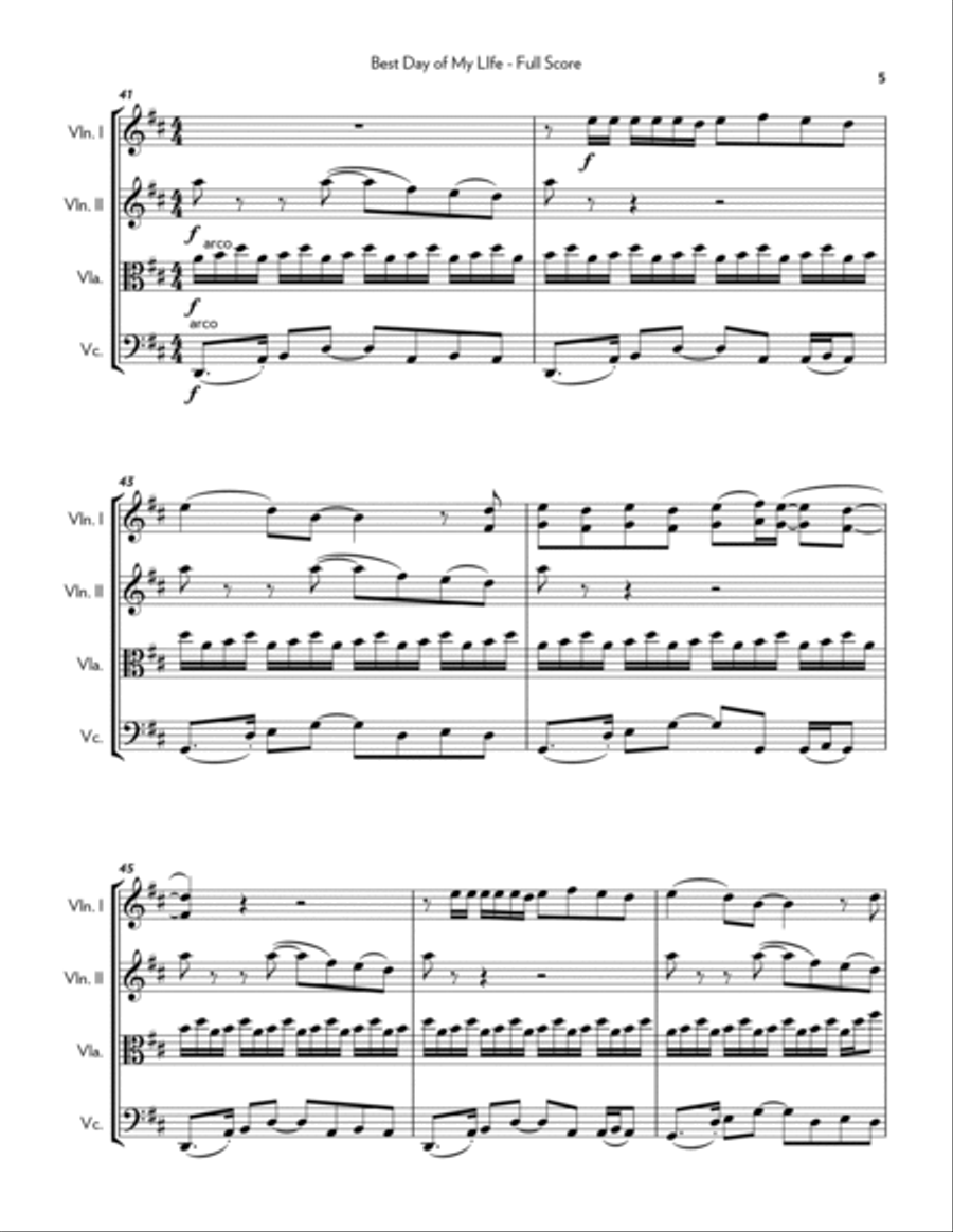 Best Day Of My Life String Quartet scores gallery preview page 5
