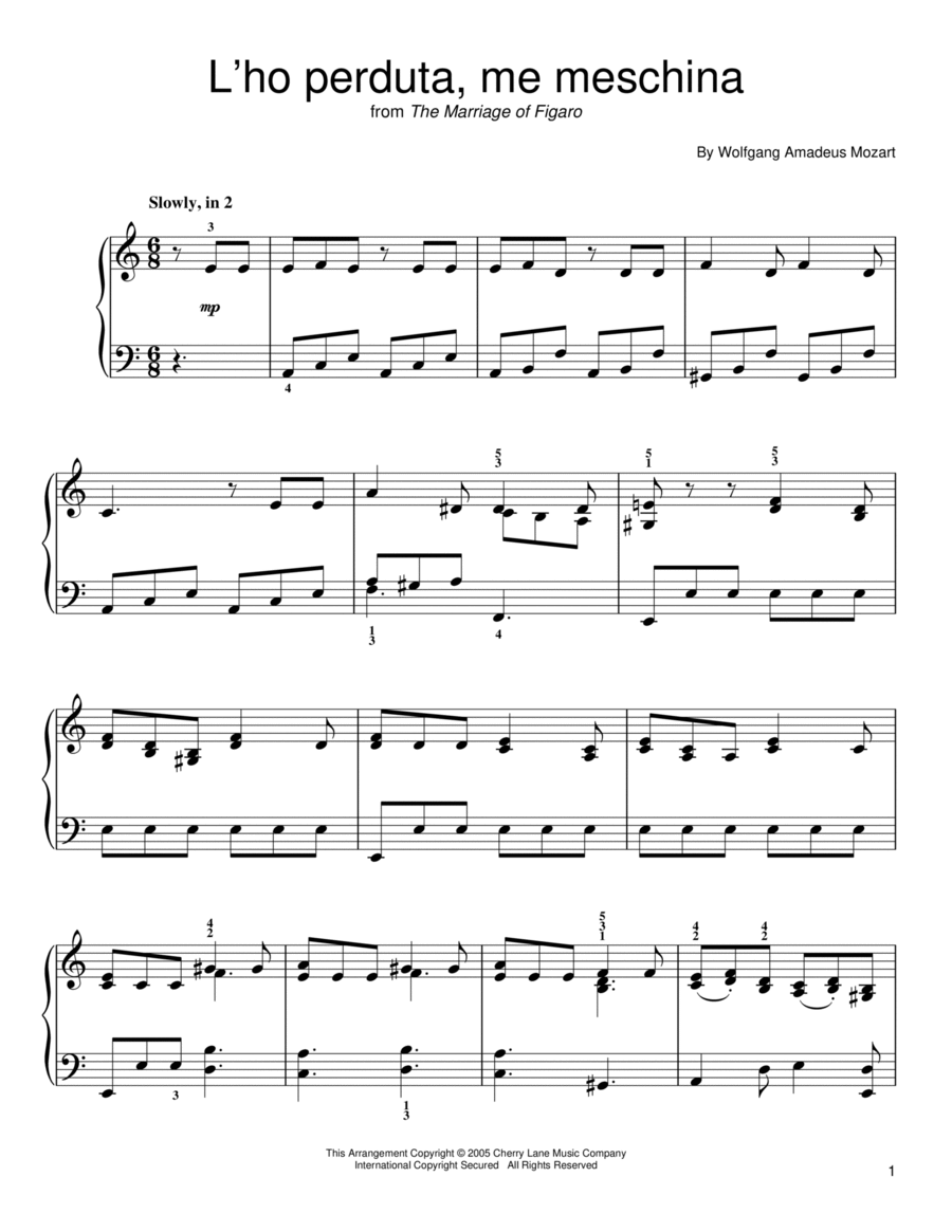 L'Ho Perduta, Me Meschina Easy Piano scores gallery preview page 1
