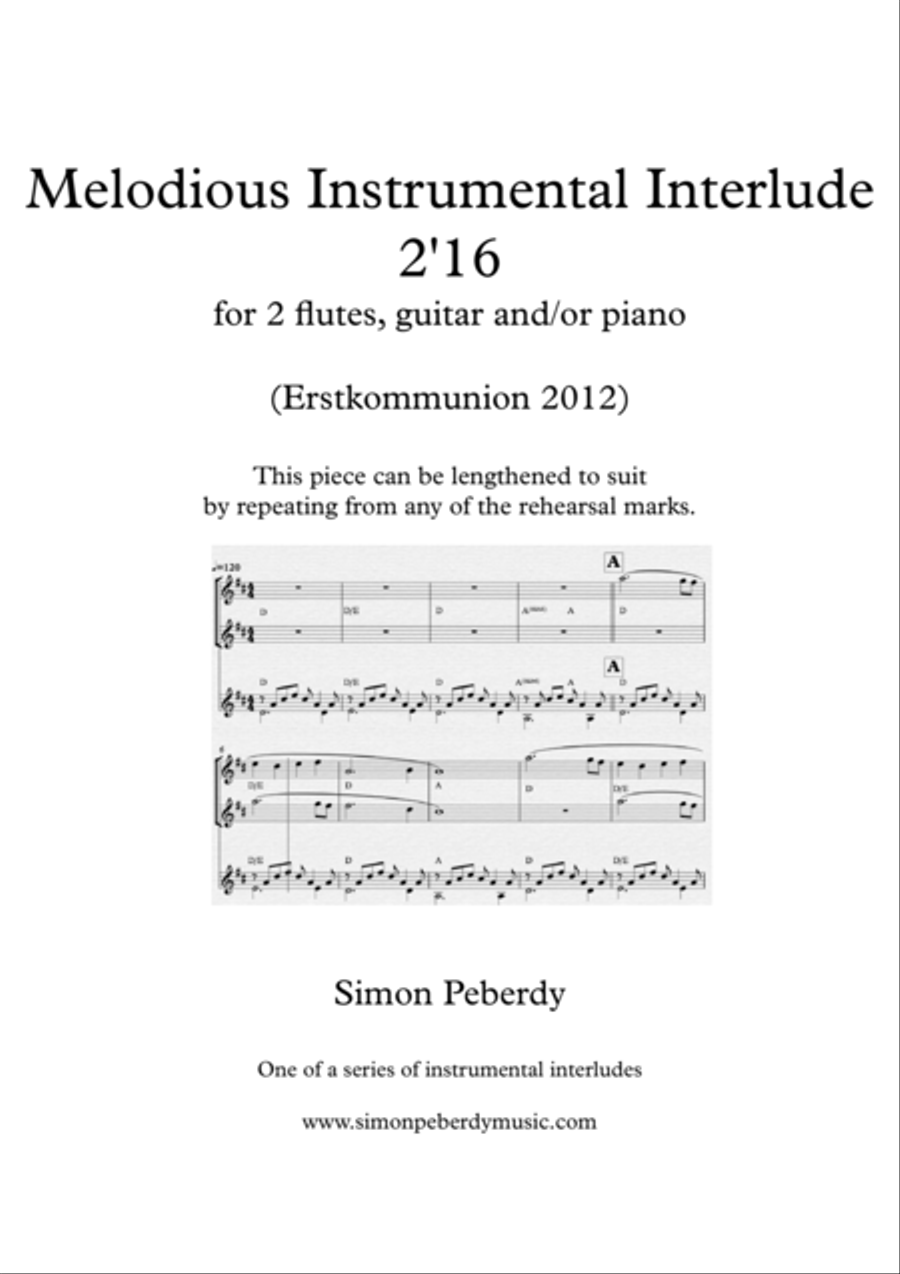 Instrumental Interlude 2'16 for 2 flutes, guitar and/or piano by Simon Peberdy image number null