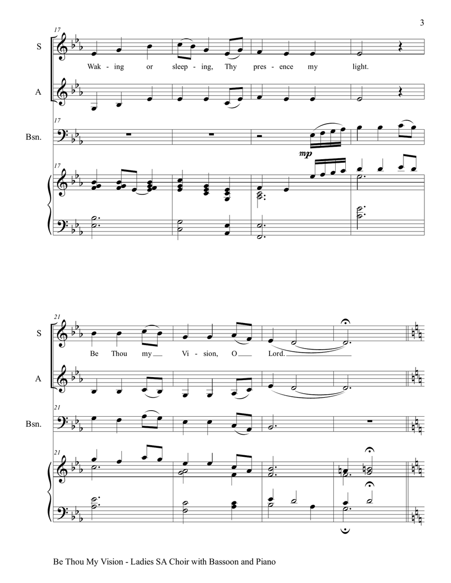 BE THOU MY VISION (Ladies SA Choir, Bassoon and Piano) SA scores gallery preview page 4