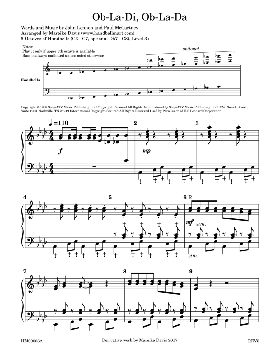 Ob-La-Di, Ob-La-Da Ob-La-Di, Ob-La-Da Handbell Choir scores gallery preview page 1