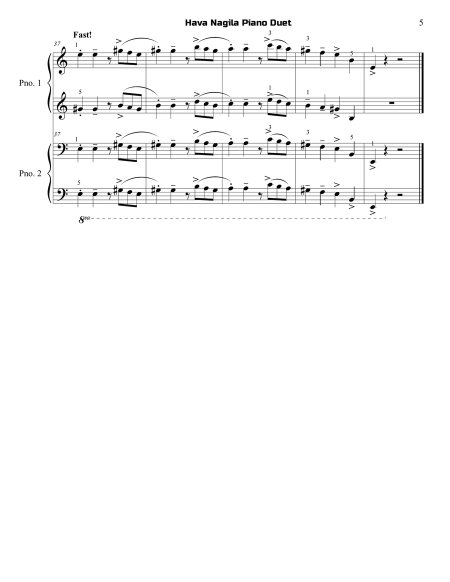 Hava Nagila Piano Duet Piano Duet scores gallery preview page 5