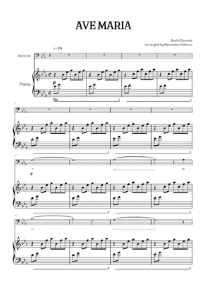 Bach / Gounod Ave Maria in E flat [Eb] • baritone sheet music with piano accompaniment